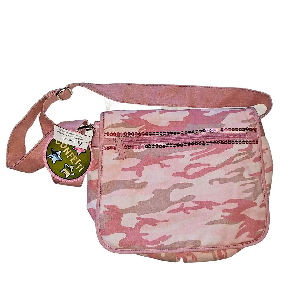 Confetti Pink Camo Camouflage Sequins Canvas Shoulder Messenger Bag